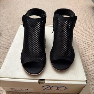 Perforated Black Peep-Toe Women’s Heeled Booties